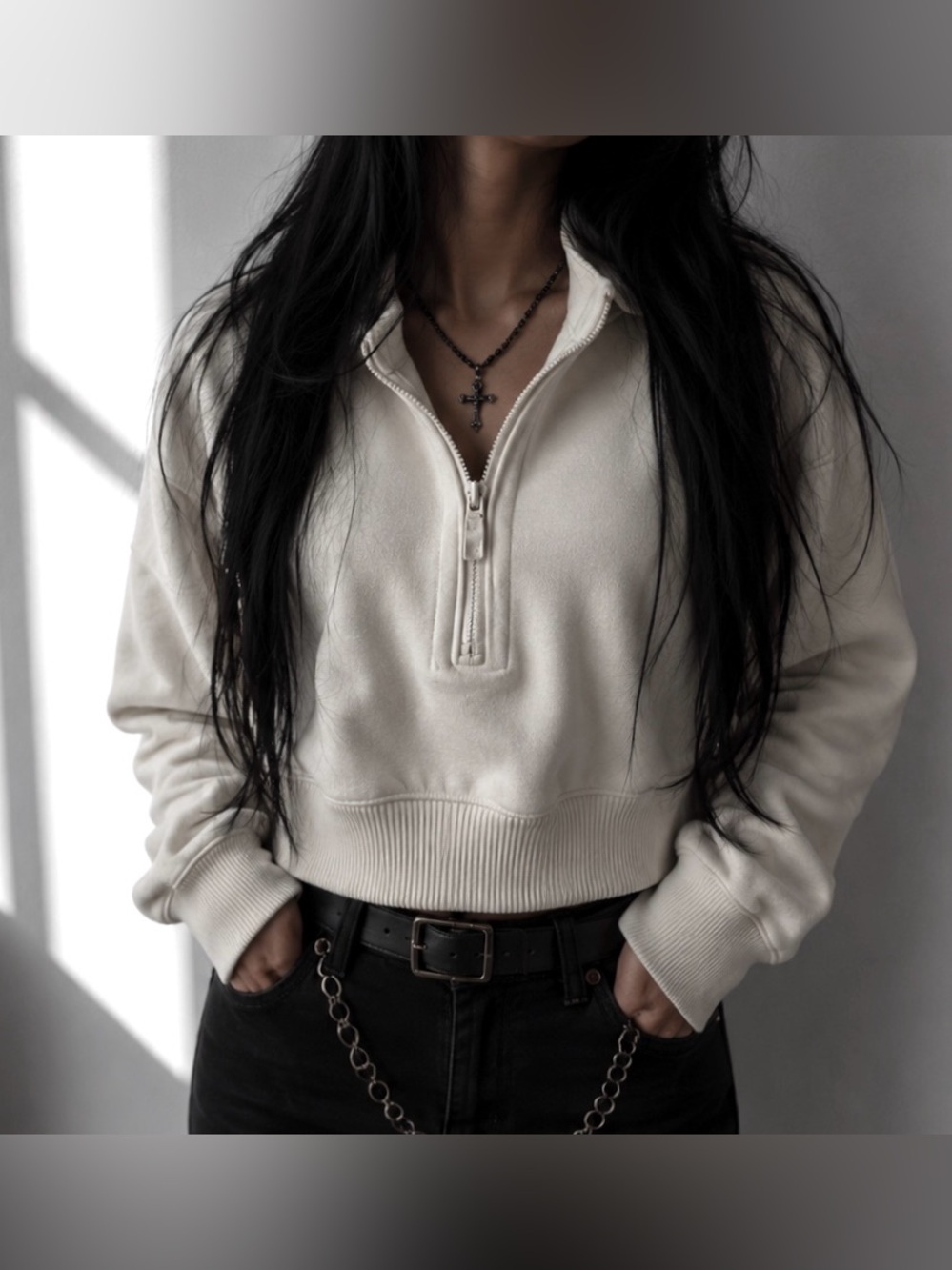 Cream Half-Zip Soft Pullover Sweater